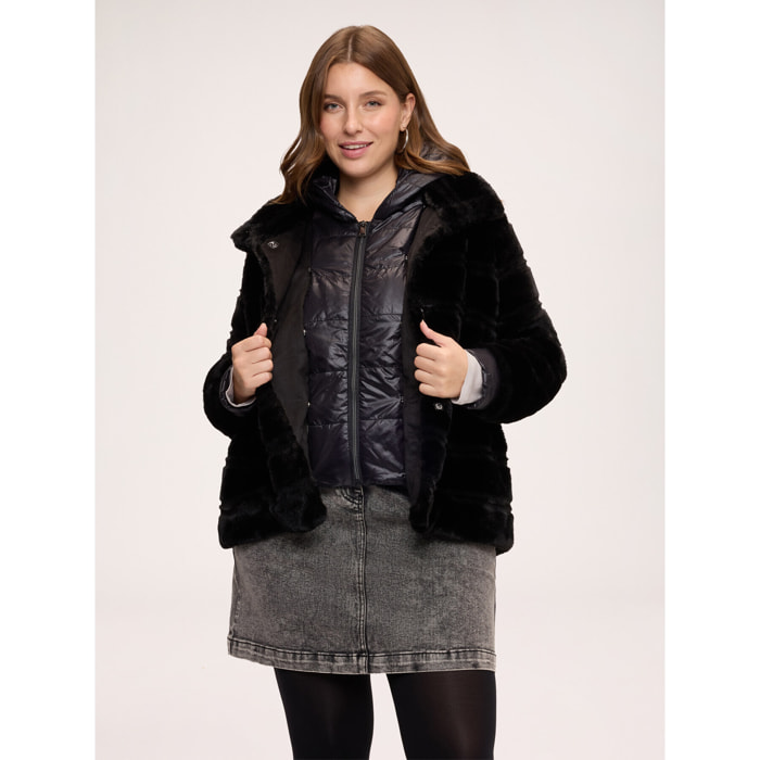 Fiorella Rubino - Giacca peluches con davantino - Nero