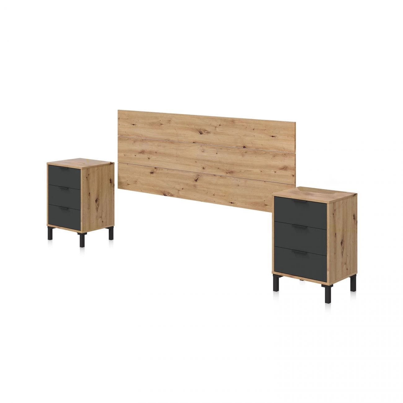 Cabecero con mesitas Luke Gris Antracita - Roble Nodi