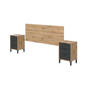 Cabecero con mesitas Luke Gris Antracita - Roble Nodi