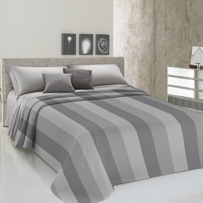 Copriletto copritutto tinto in filo fasciato grigio 100% cotone riciclato
