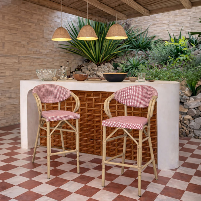 Lot de 2 fauteuils de bar extérieur en aluminium effet rotin rouge AMALFI