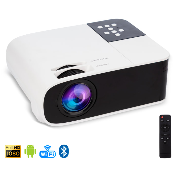 Videoproyector LCD W35 con 150 lúmenes ANSI, soporte Full HD 1080p, duplicación de pantalla inalámbrica.