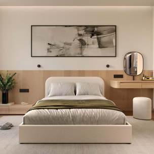 Lit double avec coffre 140x190 cm en tissu gris/beige - Tilly