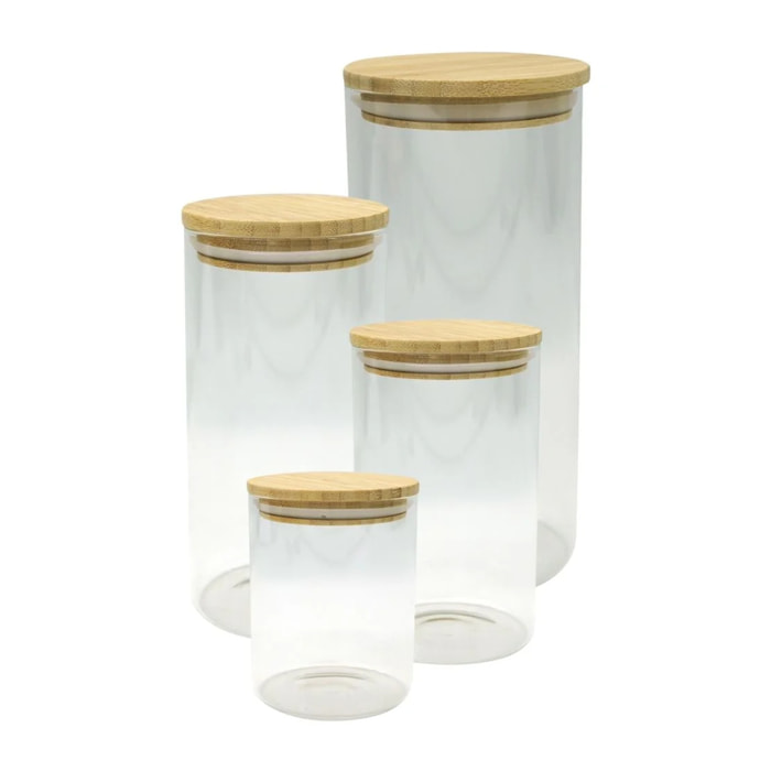 Set de 4 boîtes de conservation en verre avec couvercle en Bambou Fackelmann Nature
