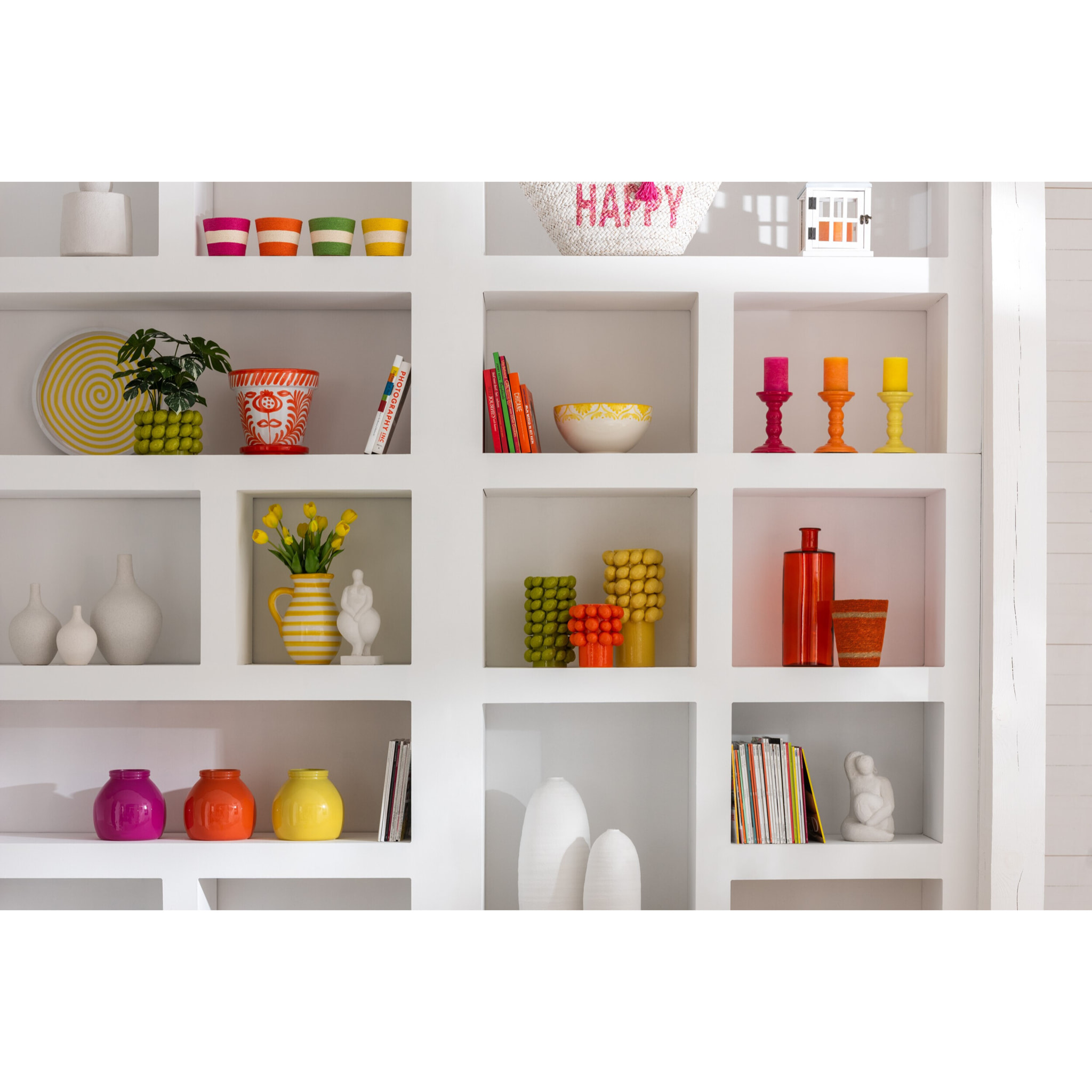 J-Line bol Granada High  - céramique - blanc/jaune - medium - Ø 22 cm