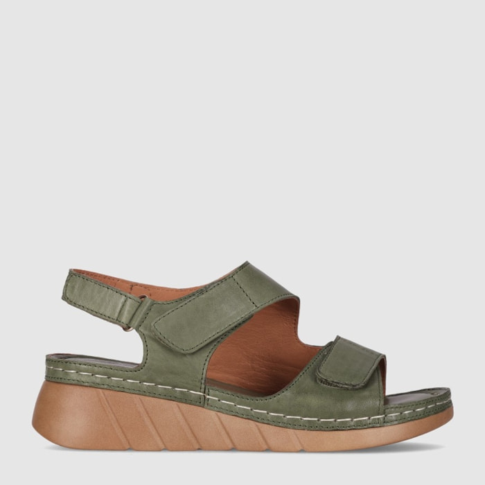 Sandalias de Piel - Kaki - Tacón: 3 cm