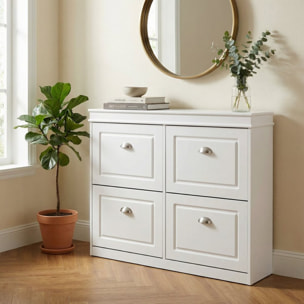 Scarpiera bianca 4 ribalte salvaspazio 105x24x82 cm con maniglie in alluminio- Vittoria