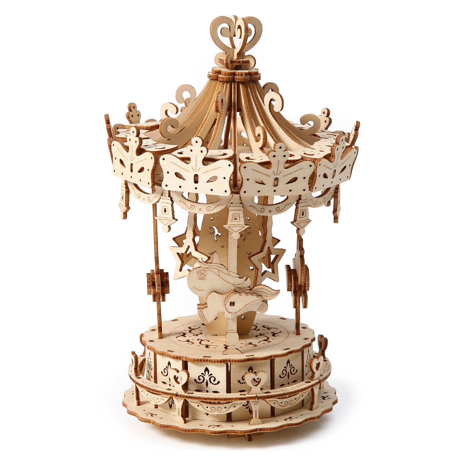 Modello in Legno 3D, design del Carosello con movimento meccanico. 82 pezzi.