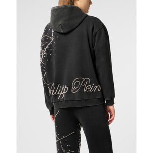 PHILIPP PLEIN Washed Zip Hoodie Spiderweb Strass