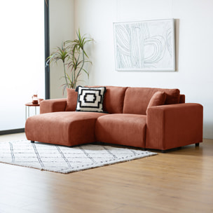 JAMBI Canapé d'angle modulable 3 places en velours côtelé terracotta