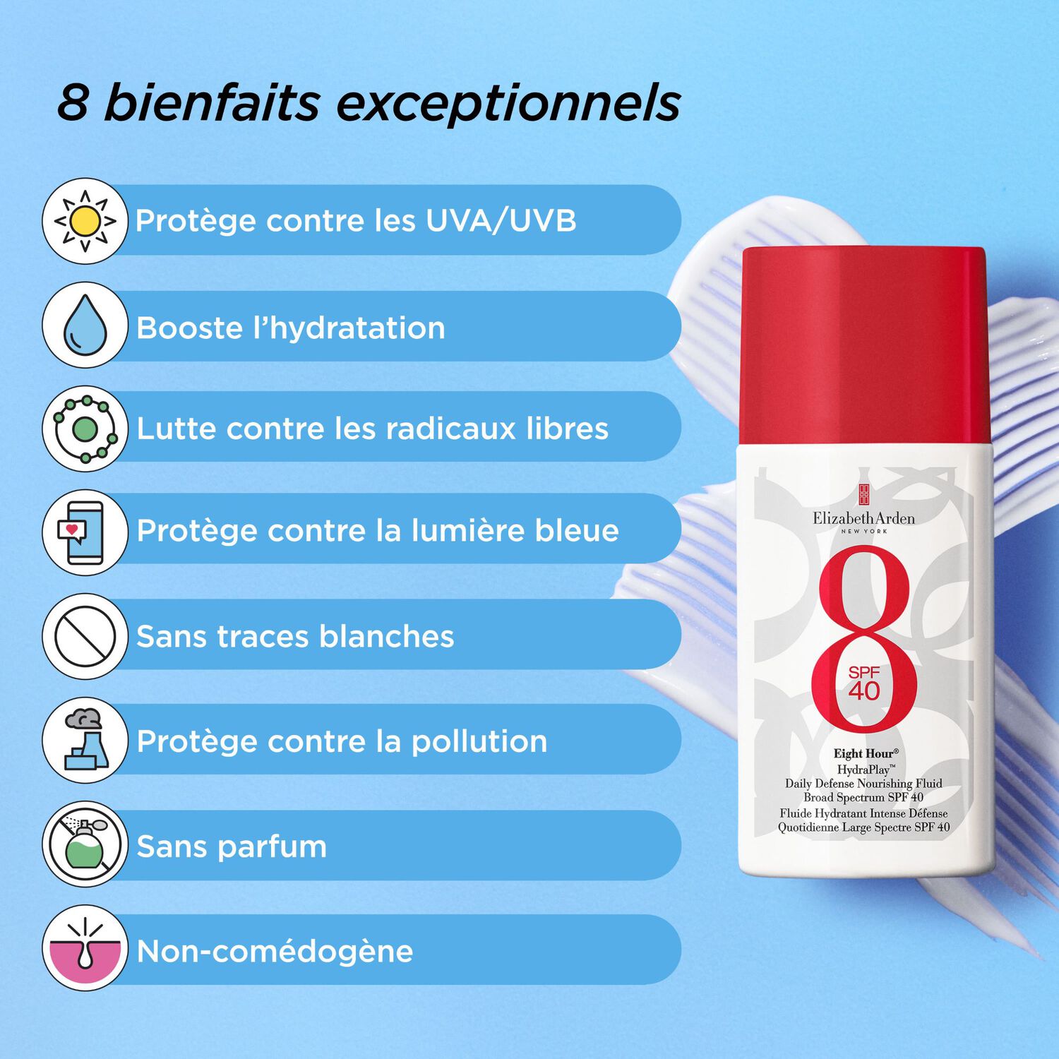 Eight Hour® HydraPlay™ - Fluide Hydratant Intense Défense Quotidienne Large Spectre SPF 40
