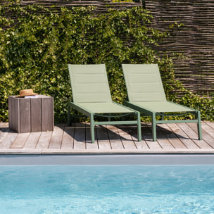 Lot de 2 bains de soleil BARBADOS en textilène vert sauge - aluminium vert sauge