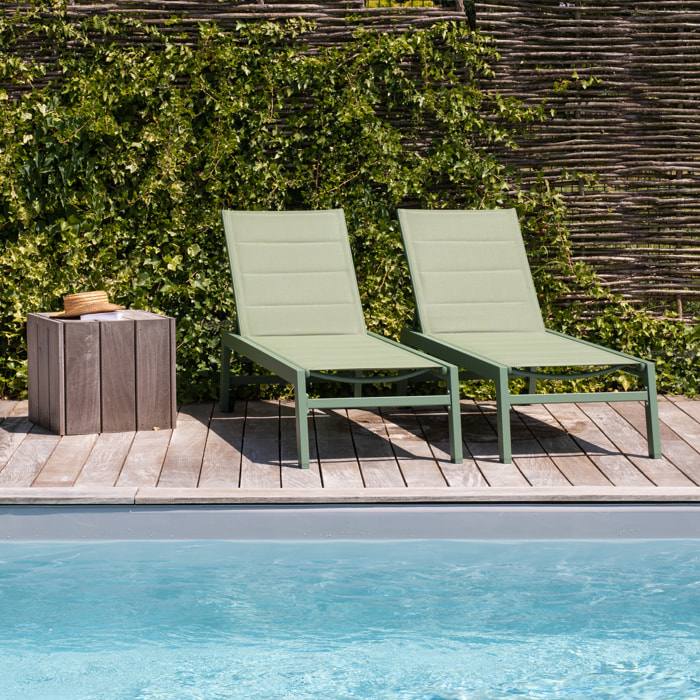 Lot de 2 bains de soleil BARBADOS en textilène vert sauge - aluminium vert sauge