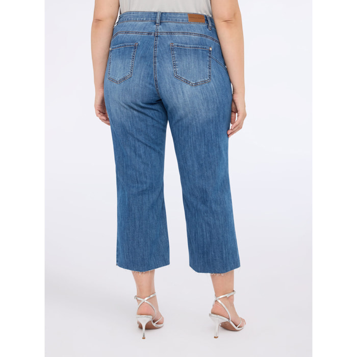 Fiorella Rubino - Jeans cropped con applicazioni di strass - Azzurro