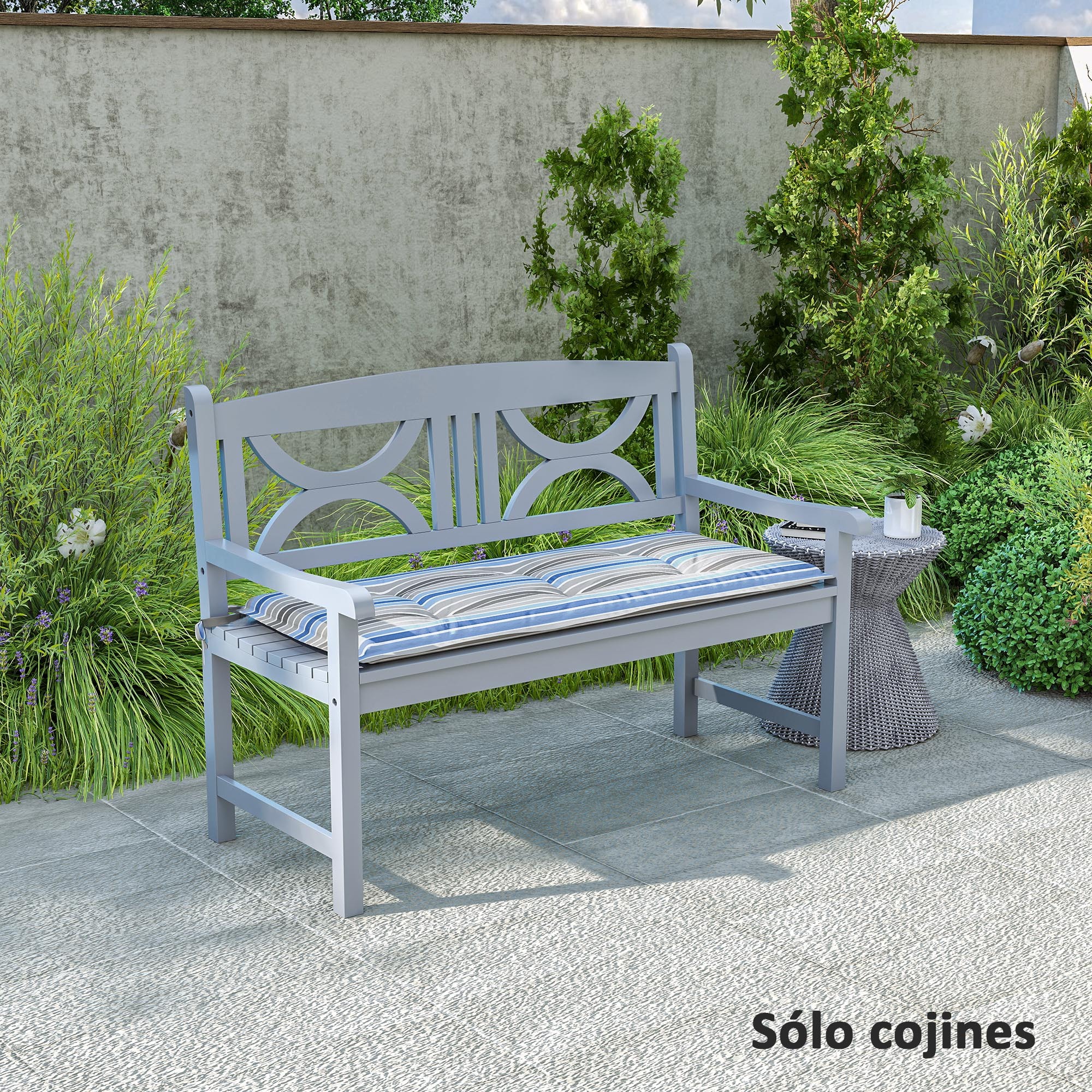 Juego de 2 Cojines para Banco de Jardín de 2 Plazas 120x50x5 cm Cojines Rectangulares para Interior y Exterior Impermeable con Relleno Grueso y Cintas de Sujeción Rayas Multicolor