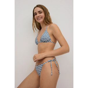 Mini slip bikini annodato con onde blu navy