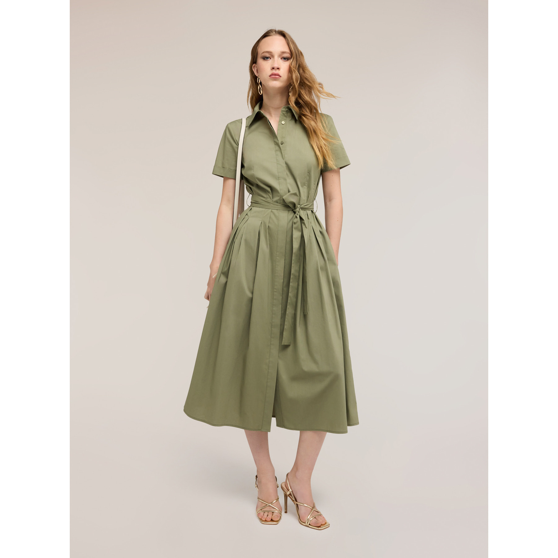 Motivi - Vestito chemisier in popeline con cintura - Verde militare