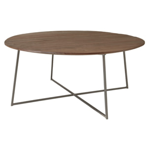 ROMY - Table basse ronde 80x80cm en bois de mindi pieds en métal noir