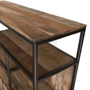 SIXTINE - Étagère marron 2 tiroirs et 7 niches Teck recyclé Acacia Mahogany recyclé et métal noir