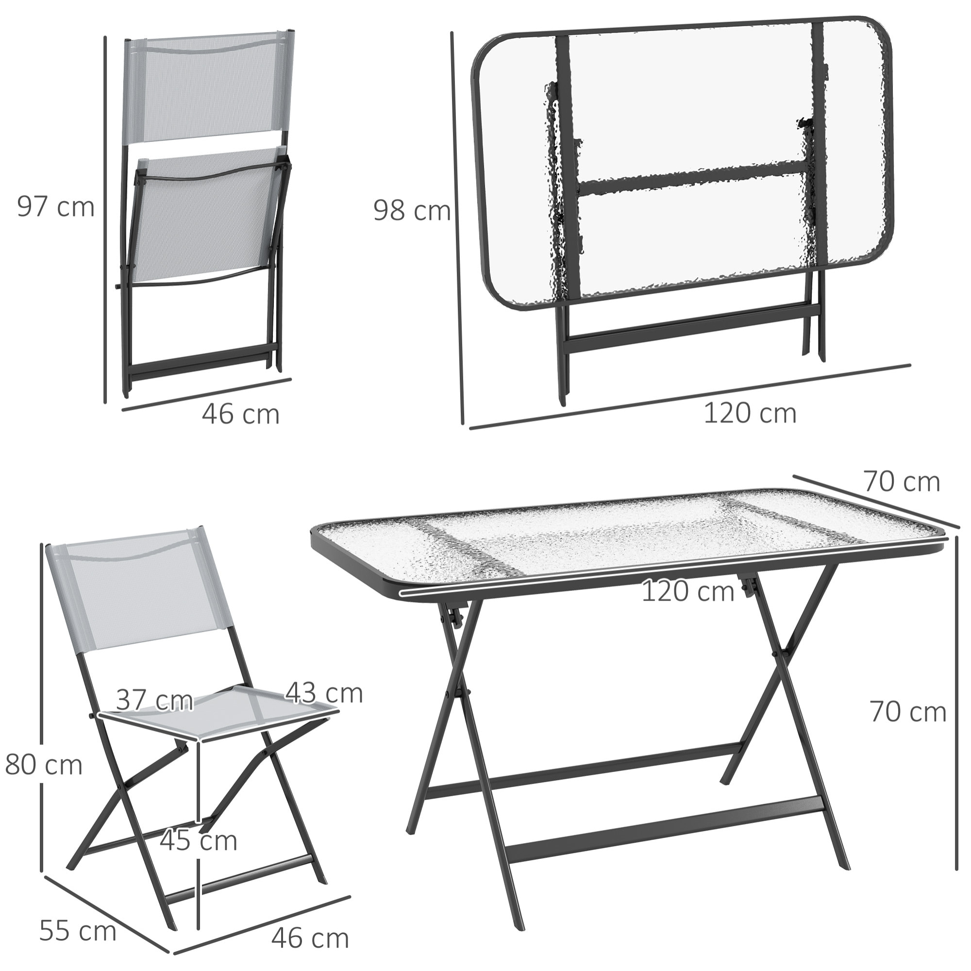 Ensemble salon de jardin 5 pièces pliables 4 chaises et table