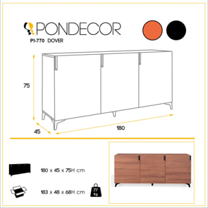 Aparador DOVER -3 puertas - nogal canaleto - 180x45x75cm