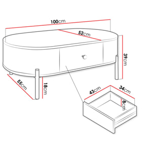 Jaime - table basse 100 cm - 1 tiroir - Beige
