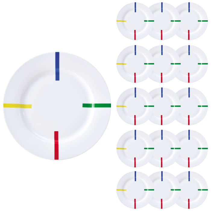 Set de 16 platos llanos, en porcelana, Benetton