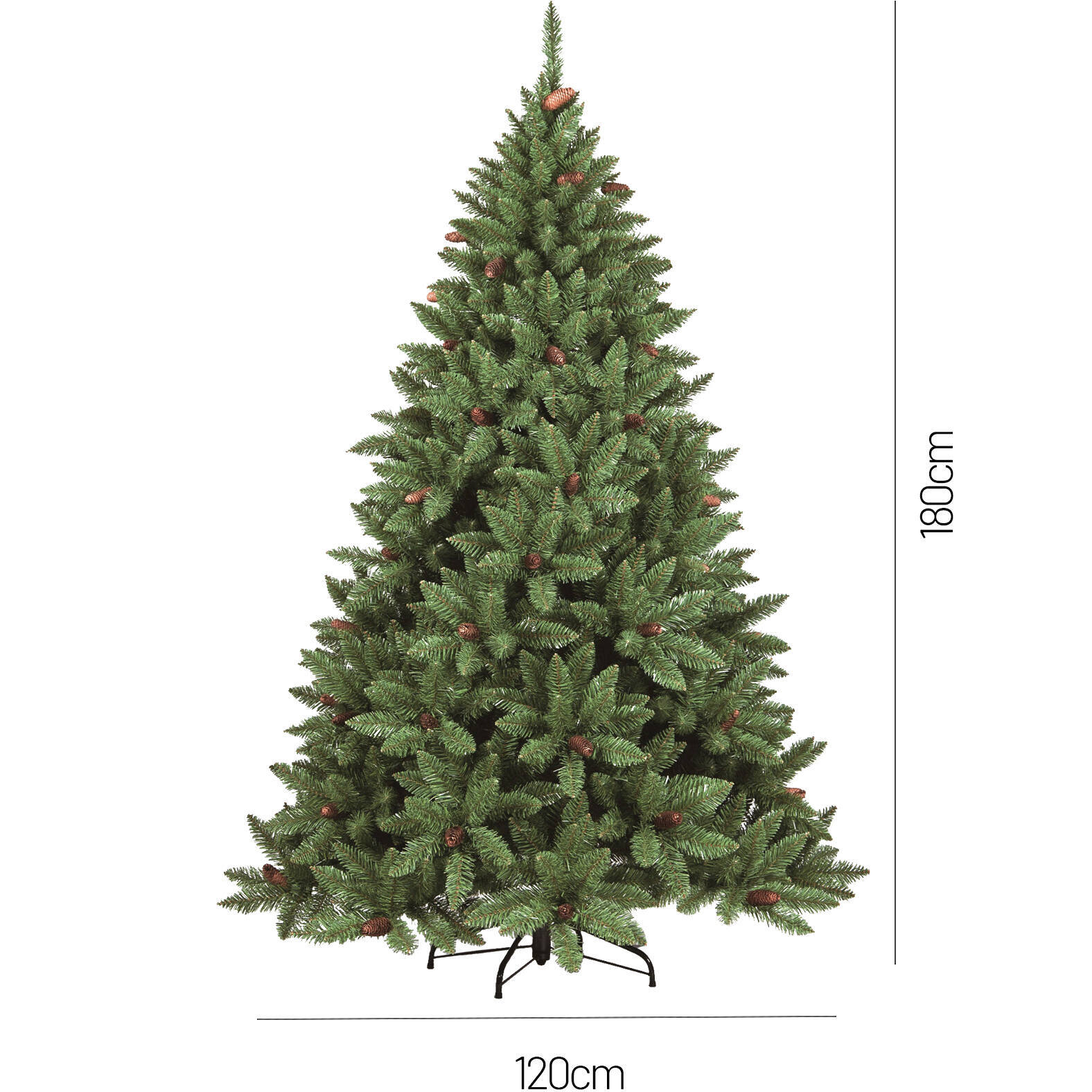 Albero di Natale 180 cm Lapland, Pino artificiale, Albero effetto reale, Alberello natalizio extra folto, 121x121 h180 cm, Verde