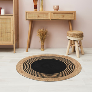 Tapis Rond Jute Coton Noir 90cm