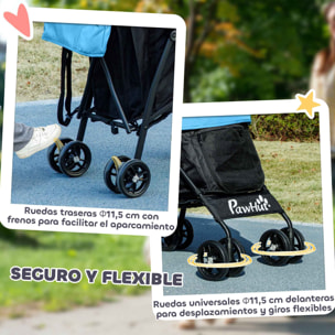 Cochecito para Perros Pequeños con Estructura de Paraguas Carrito para Perros Plegable con Cojín Lavable Portavaso Ventanas de Malla y Bolsa de Almacenamiento Azul