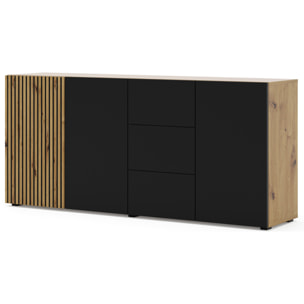 Ozzy - buffet bas - 3 tiroirs - bois et noir - 180 cm - Bois / Noir