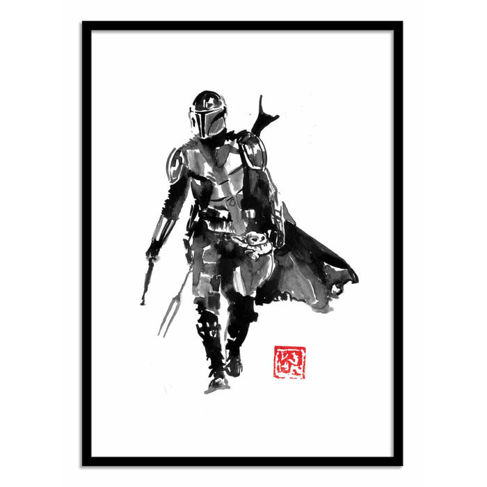 Affiche - Mandalorian and Baby Yoda - Pechane Sumie
