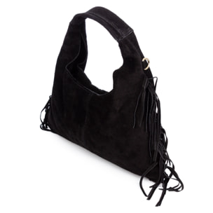 Barisciano bolso de hombro de mujer. Piel auténtica Gamuza, con flecos.