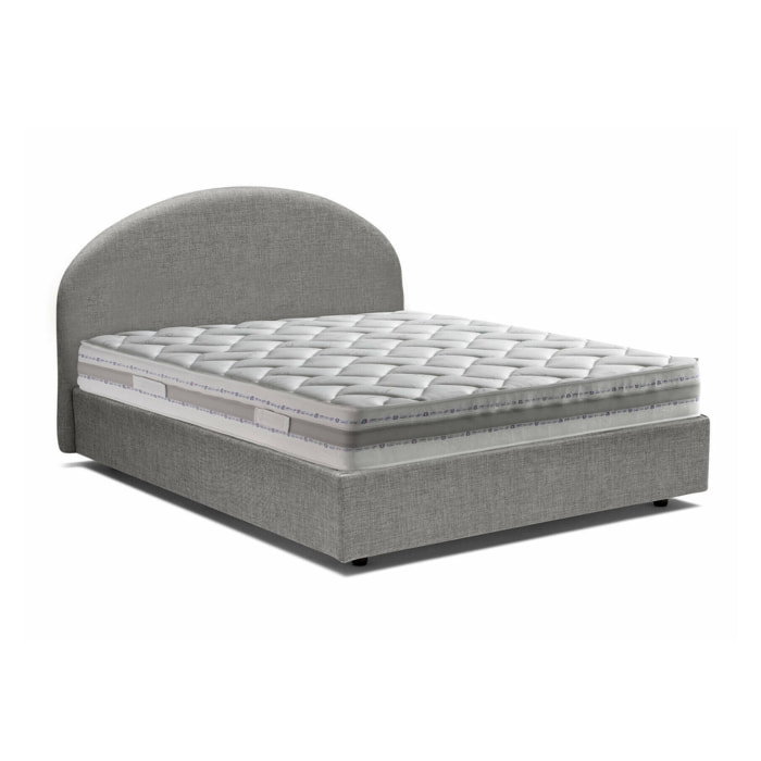 Letto matrimoniale Melanite, Letto contenitore con rivestimento in tessuto, 100% Made in Italy, Apertura frontale, con materasso Cm 160x200 incluso, Grigio