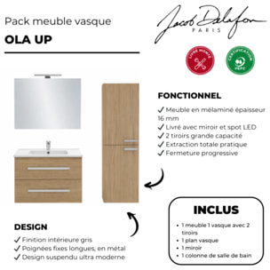 Meuble vasque Ola Up chêne + colonne + miroir et spots