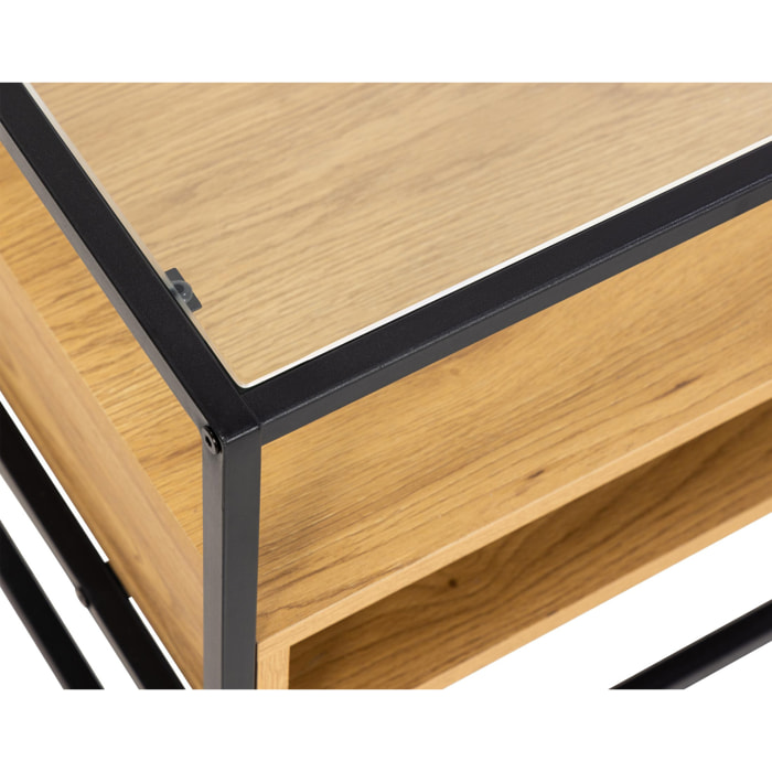 Parker - meuble TV - effet bois, verre et métal noir - 2 niches - 120 cm - Bois / Noir