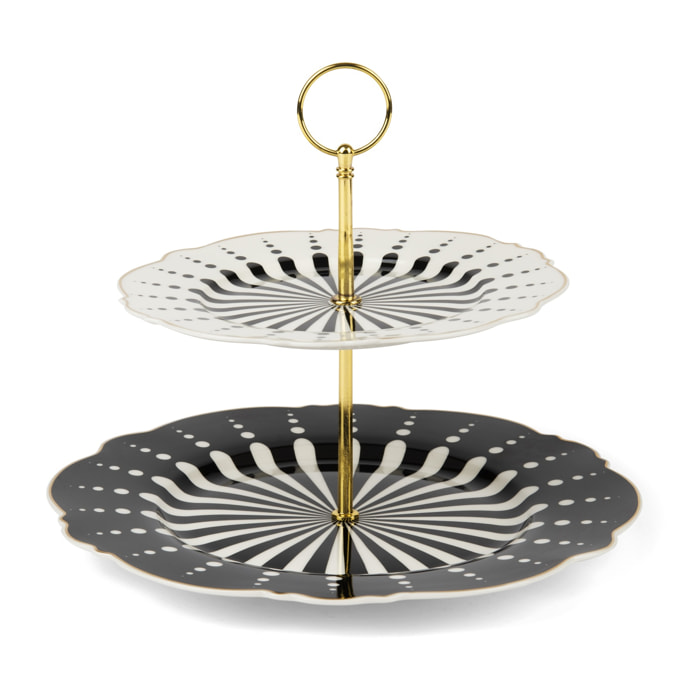 Présentoir à gâteaux à 2 étages Excelsa – Alice, Porcelaine New Bone China, Multicolore