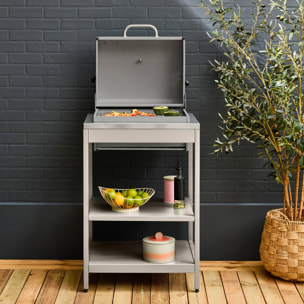 Barbecue grill charbon de bois beige Naxos grille chromée 2 étagères