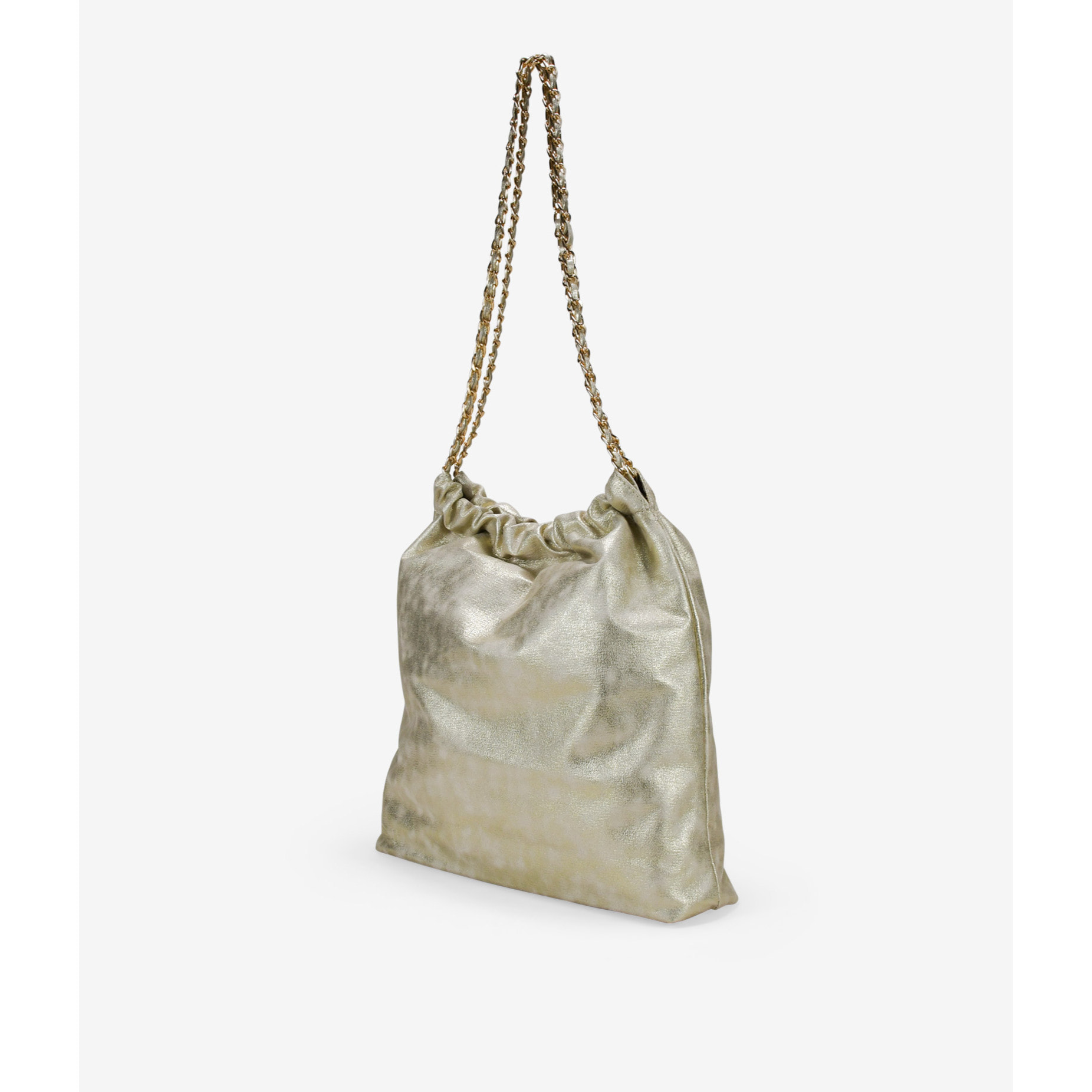 Bolso de hombro dorado con cadena