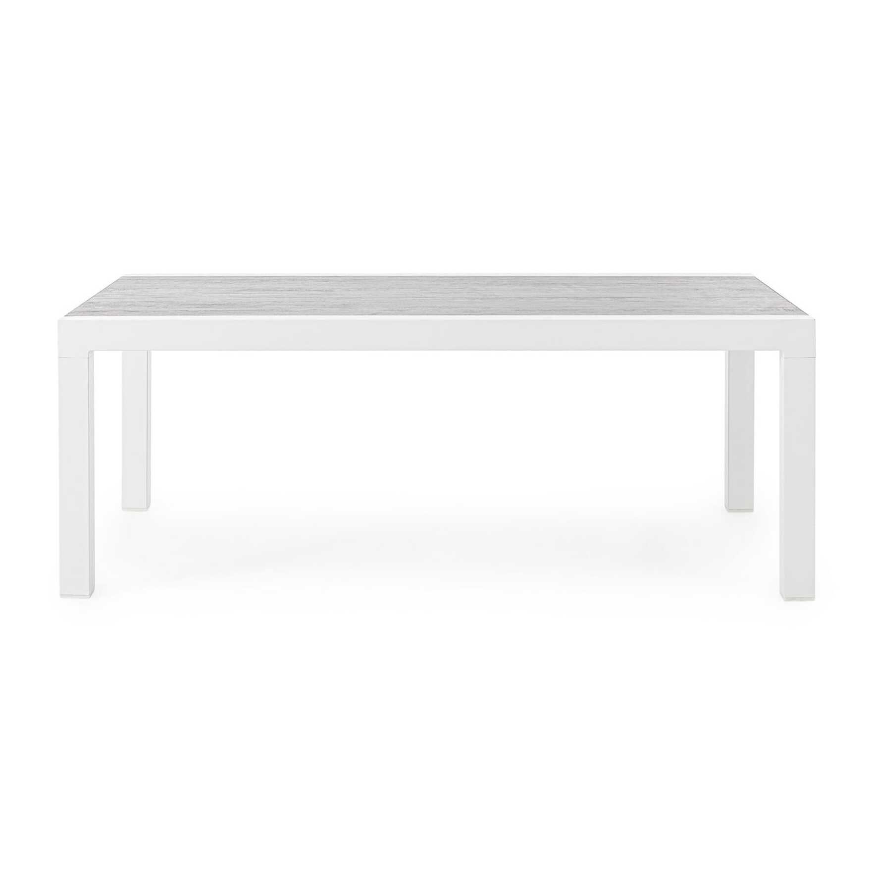Tavolino da giardino OVIEDO con piano in ceramica e struttura in alluminio bianco, 120×70 cm