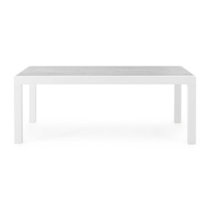 Tavolino da giardino OVIEDO con piano in ceramica e struttura in alluminio bianco, 120×70 cm