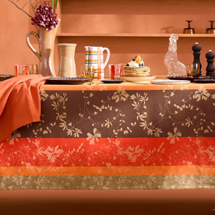 Nappe pur coton 220 g/m² motif jacquard orange marron Mille lierres automne