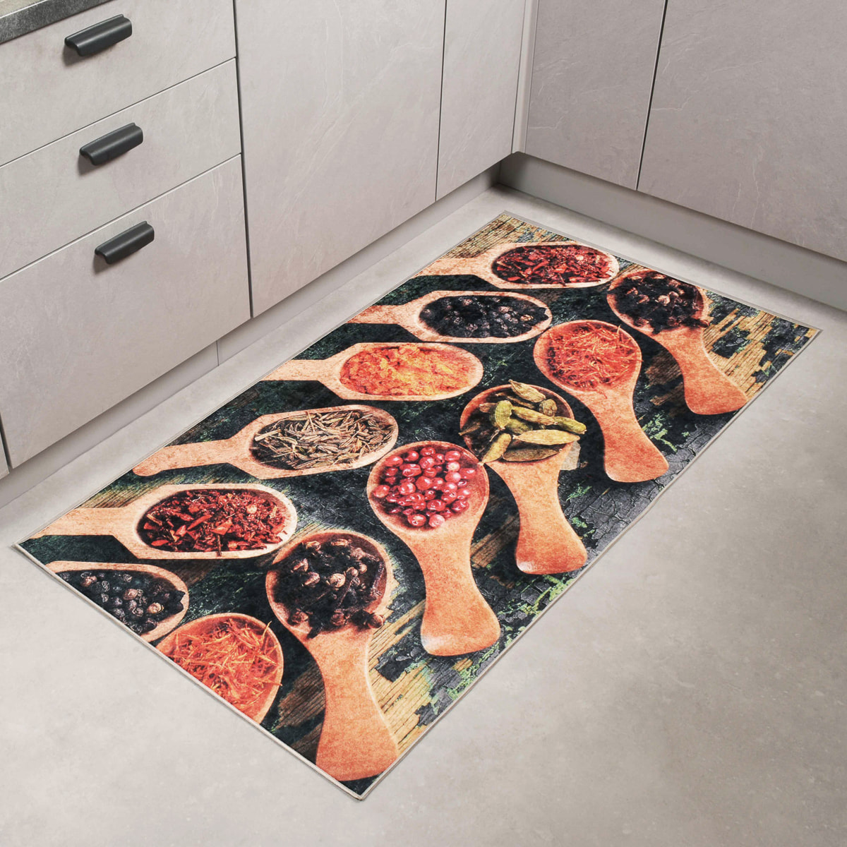 Stampa - tapis de cuisine motif épices antidérapant et lavable en machine à 30°C, gris