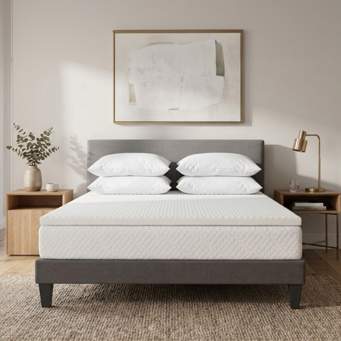 Surmatelas Nuage, 4 cm, Mémoire de Forme Haute Densité, 7 Zones de Confort, Bonne Indépendance de Couchage, Fabrication Française
