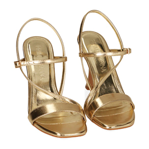 Sandali oro laminato, tacco 9,5 cm