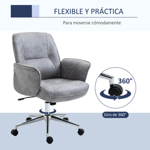 Vinsetto Silla de Oficina Ergonómica Silla Escritorio Giratoria y Ajustable en Altura con Asiento Reposabrazos y Respaldo Acolchados 67x69x92-102 cm Gris