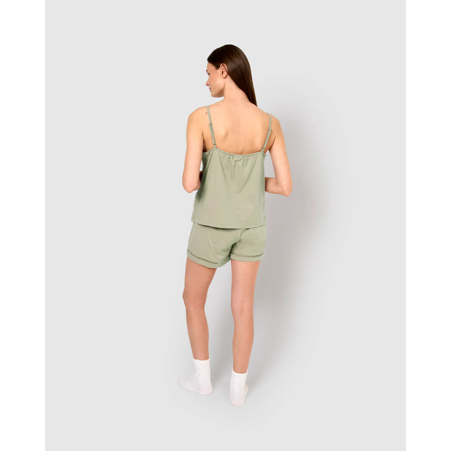 Pijama corto algodón vainica tirante verde cacería