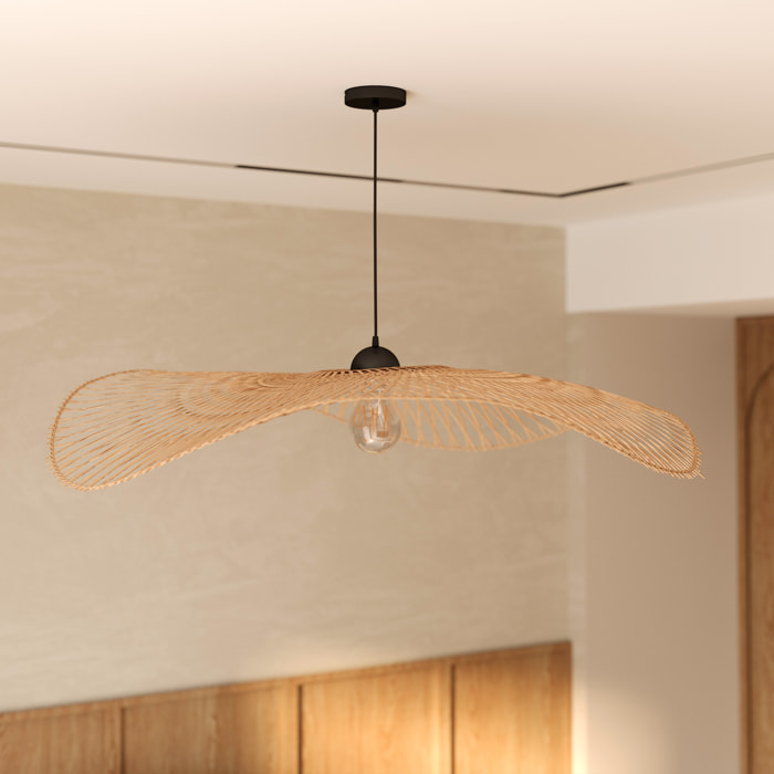 Suspension D100 cm en bambou avec fil noir - Jipi