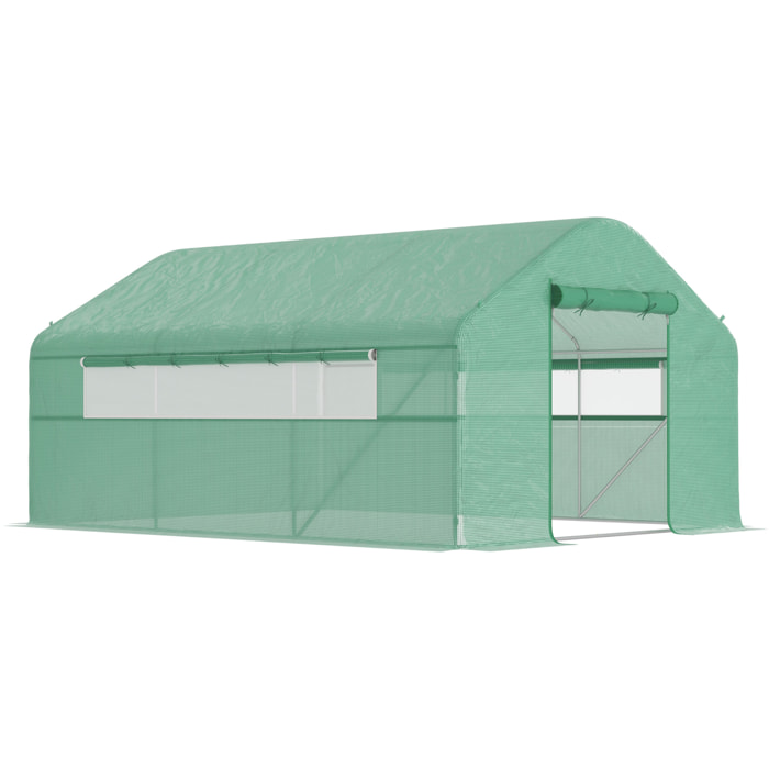 Invernadero de Exterior 4x3x2 m Invernadero de Túnel con 2 Ventanas Cubierta de PE Anti-UV y 1 Puerta Enrollable con Cremallera Invernadero para Jardín Patio