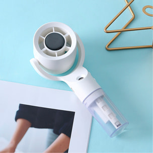Ventilador portátil FY099 con 3 velocidades, nebulizador y batería recargable de 500 mAh.